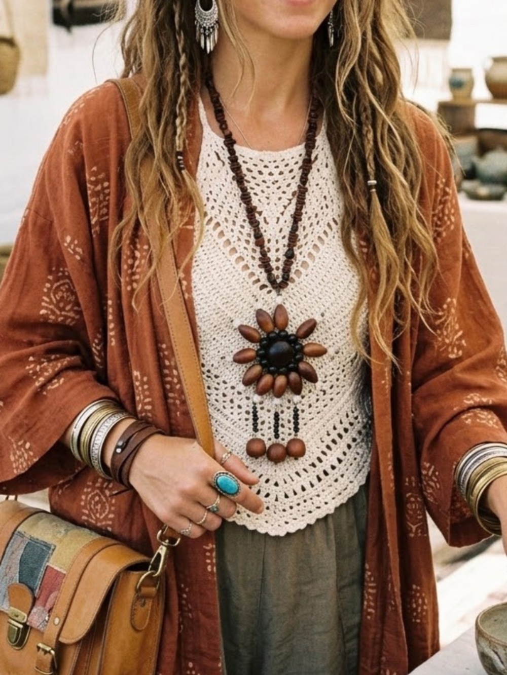 Vintage Wooden Beaded Boho Necklace